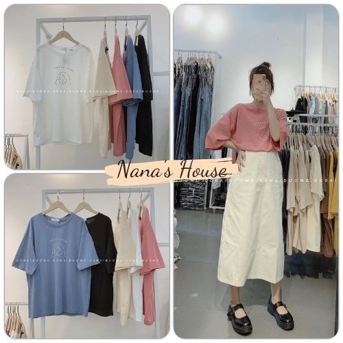 Áo Phông Nữ Cô Gái Love  Nana's House - FREESHIP  Áo thun nữ form rộng tay lỡ Ulzzang 4 màu Basic