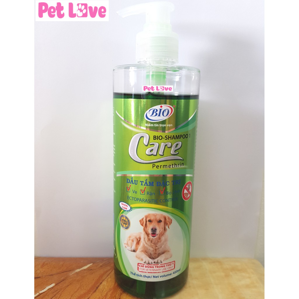 Sữa tắm diệt ve rận, bọ chét, khử mùi chó mèo Bio Care (450ml)