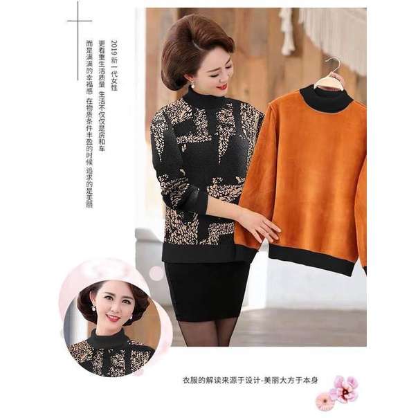 Áo thun cổ lọ tay dài lót nhung thời trang thu đông cho phụ nữ trung niên