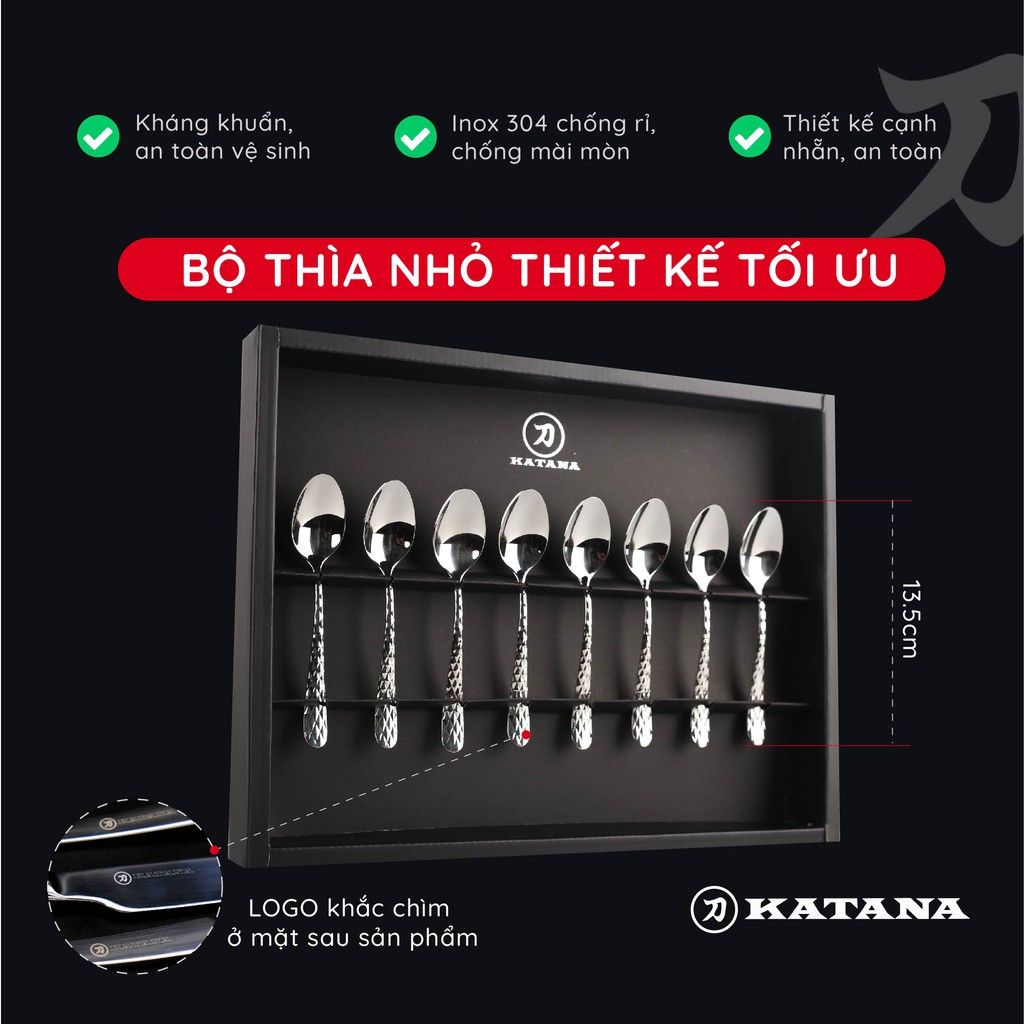 Bộ thìa uống trà, cafe inox pha lê KATANA Crystal VTK381 8 món