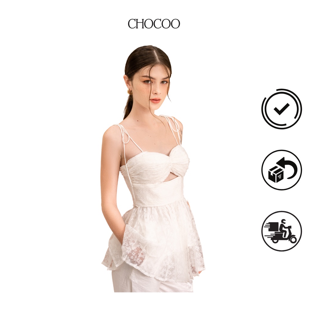 Áo kiểu nữ CHOCOO Paradise Top cúp ngực xếp nhún dập ly chất voan tơ cao cấp thời thượng sang chảnh phóng khoáng