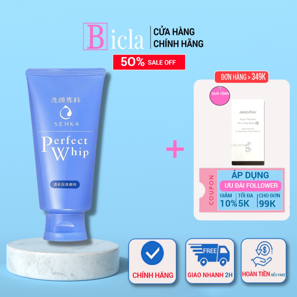 Sữa rửa mặt tạo bọt chiết xuất tơ tằm trắng Senka Perfect Whip 120g