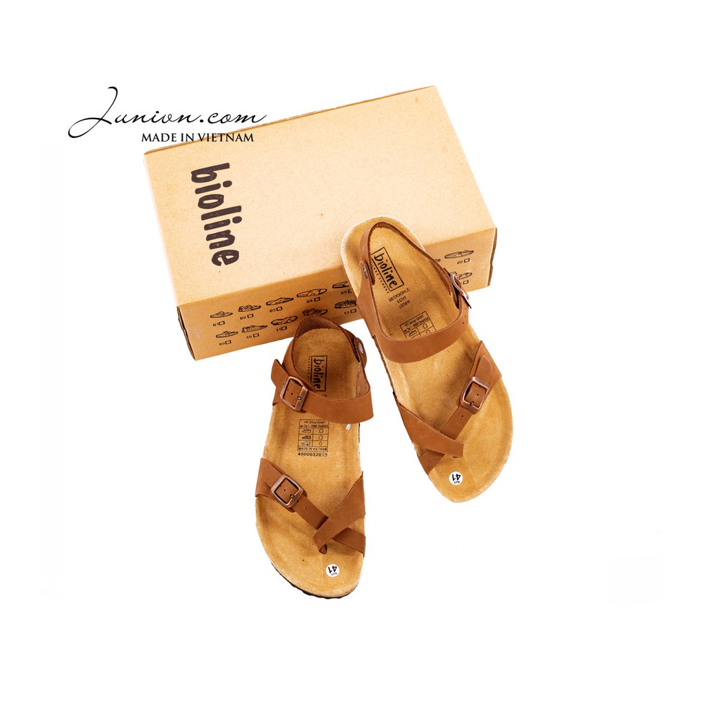 [DA BÒ THẬT] D14-Dép Sandal da bò quai chéo, xỏ ngón (Đế trấu)– Juni Store