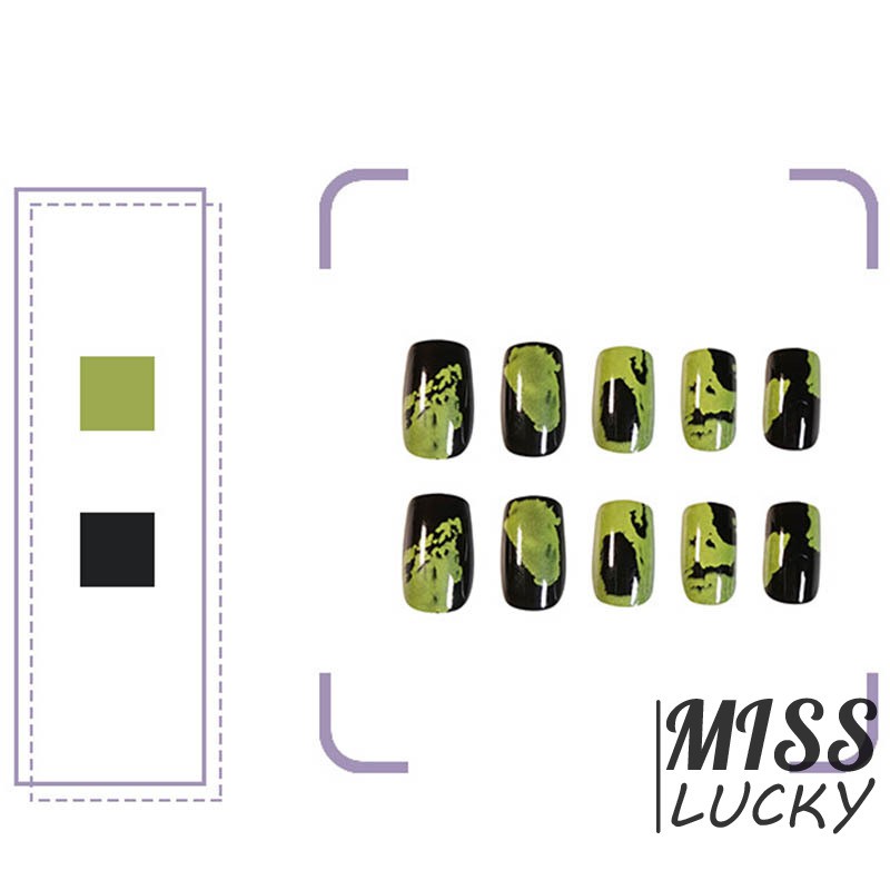 (Hàng Mới Về) Set 24 Móng Tay Giả Hình Tròn Màu Xanh Đen Độc Đáo