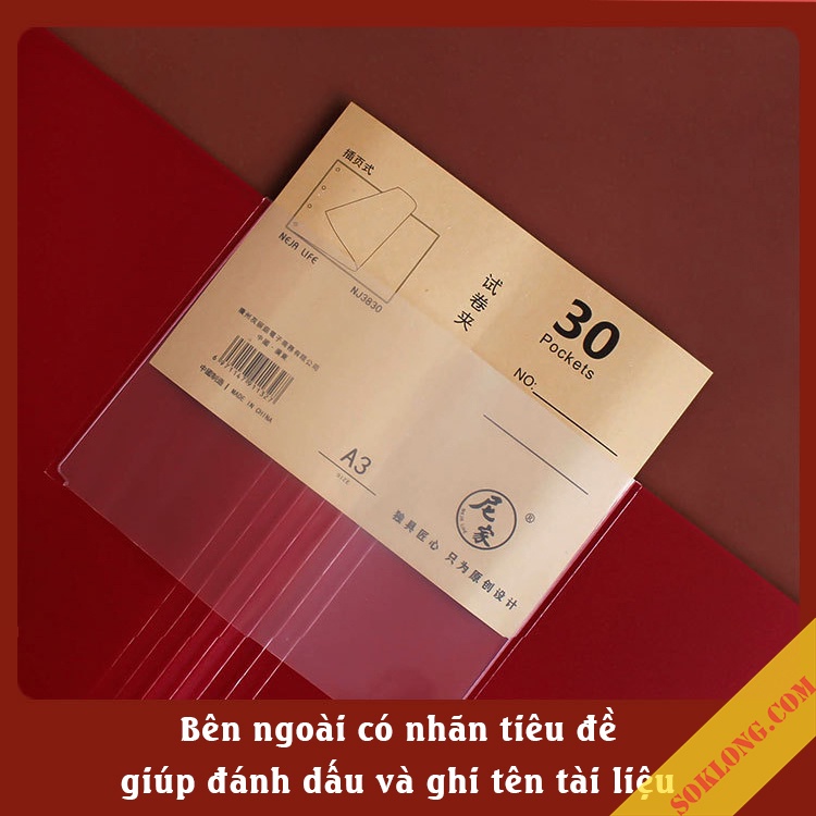 File lá bìa đựng hồ sơ màu Retro K56 size A3 20 ngăn bảo quản hồ sơ tài liệu tiện lợi