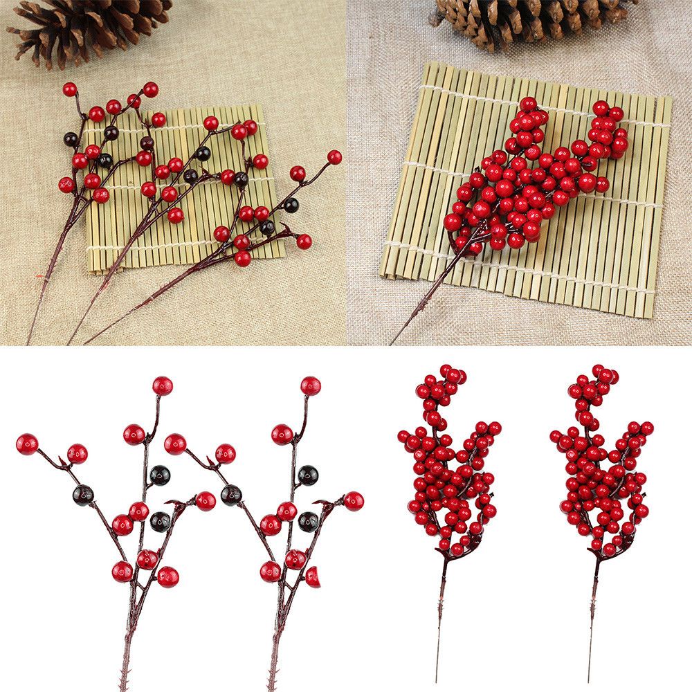 Cành berry giả màu đỏ trang trí nhà cửa/tiệc cưới tiện dụng