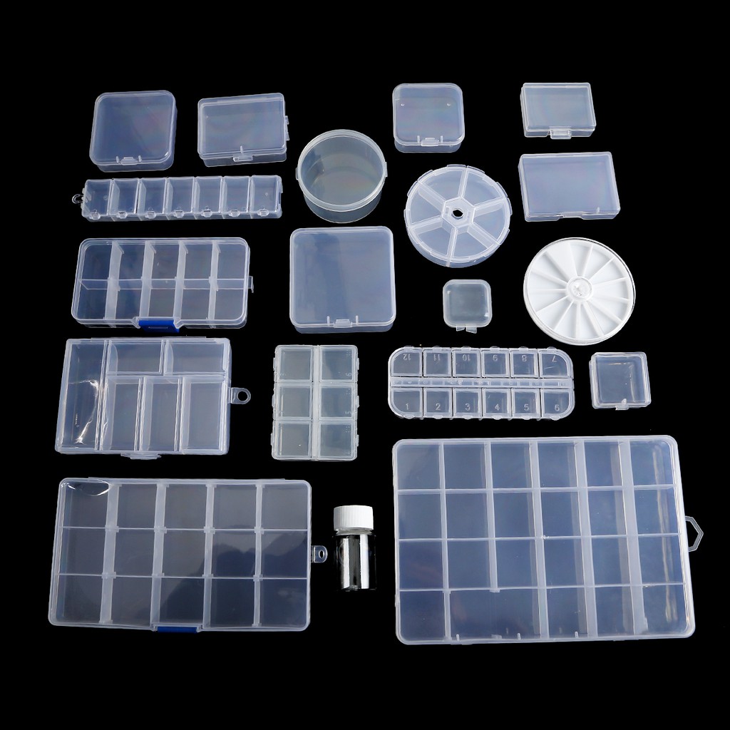 Bộ hộp nhựa PVC hình vuông và chữ nhật đựng hạt trang sức với 20 kiểu tùy chọn tiện lợi