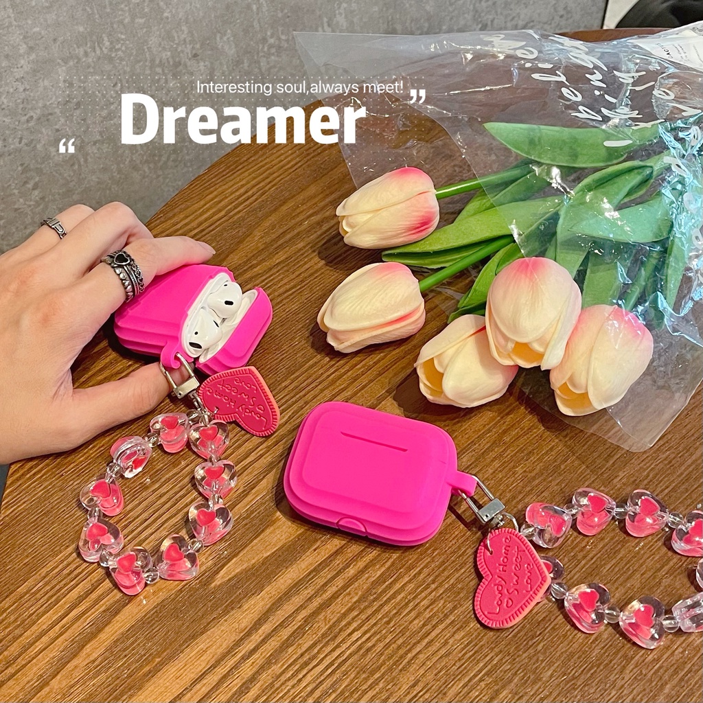 Vỏ Bảo Vệ Hộp Sạc Tai Nghe Bluetooth Airpods 1 / 2 Pro Bằng Tpu Hình Trái Tim Và Dây Xích nwe airpods 3