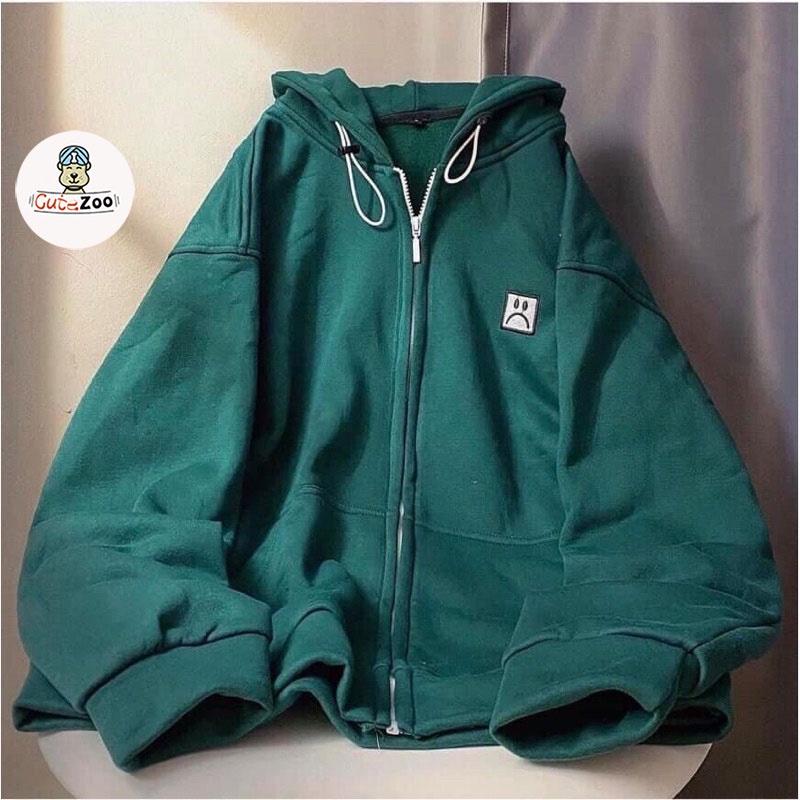 Áo khoác nỉ Unisex LOG SMILE Áo khoác Hoodie form rộng có mũ và dây kéo hot trend - CUTE_ZOO