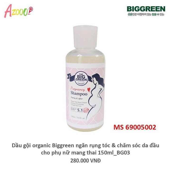 Dầu gội organic Biggreen ngăn rụng tóc, chăm sóc da đầu cho phụ nữ mang thai 150ml | WebRaoVat - webraovat.net.vn