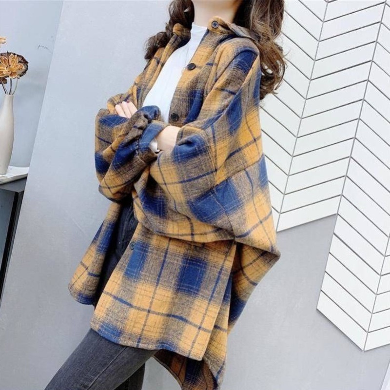 Áo Khoác Sơ Mi Caro Tay Dài Thời Trang Hàn Quốc Cho Nữ