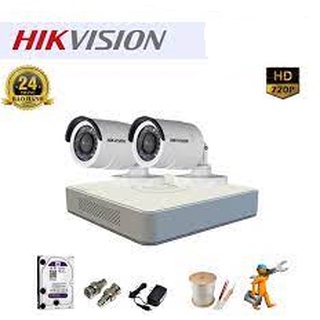 bộ 2 camera hikvision 2.0 kèm ổ cứng dây và nguồn jack