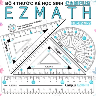 Bộ 4 thước kẻ học sinh Campus Ezmath