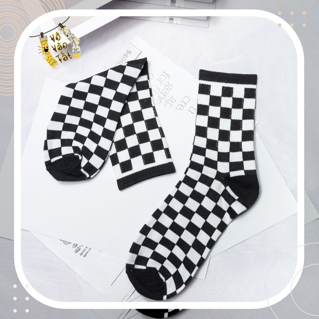 TẤT VỚ UNISEX NAM NỮ CỔ CAO TRẮNG ĐEN HỌA TIẾT