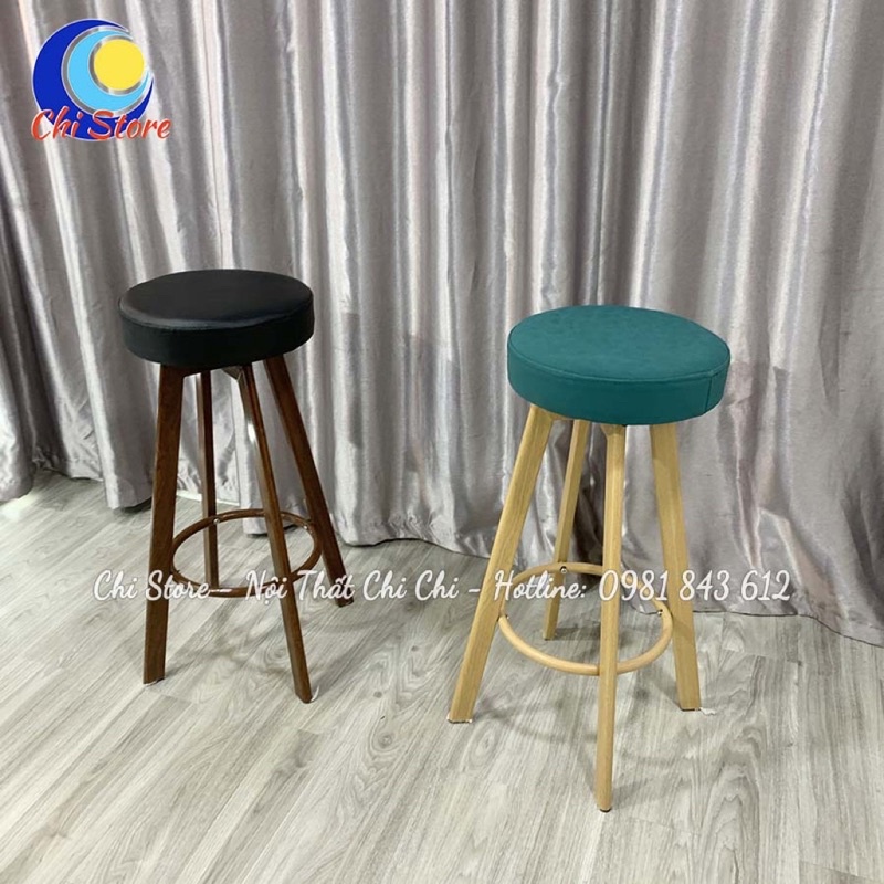 Ghế Quầy Bar, Makeup, Ghế Trang Điểm, Chụp Hình Bọc Da Nhung Chân Giả Gỗ Cao 75cm Và Xoay 360 Độ