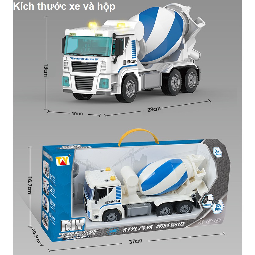 Đồ chơi trẻ em xe bồn mô hình lắp ráp 83pcs bằng nhựa xe có âm thanh và đèn