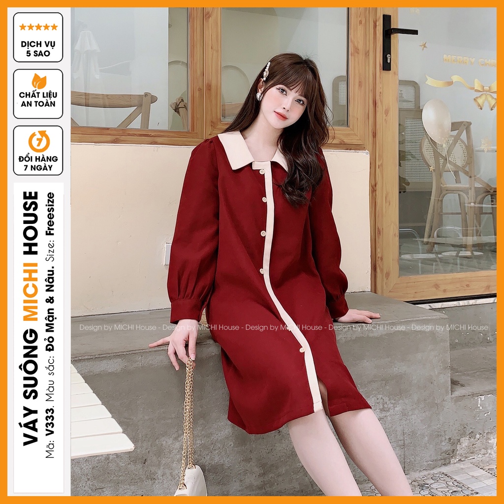 Đầm Suông Nhung Dáng Xuông Rộng MICHI House V333 Váy Xuông Thiết Kế Dài Tay Cổ Sơ Mi Dễ Mặc, Mặc Bầu Cũng Xinh | BigBuy360 - bigbuy360.vn