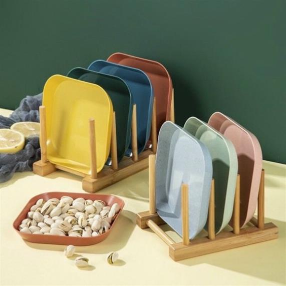a Set 8 đĩa nhựa lúa mạch vuông, đĩa đựng bánh kẹo, đĩa vuông nhỏ nhiều màu