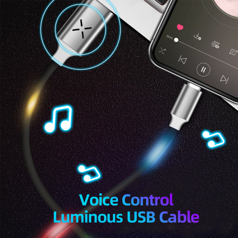 Cáp Dữ Liệu FONKEN USB Có Đèn Led Điều Khiển Theo Điệu Nhạc Cho Điện Thoại Android Type-C
