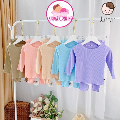 Bộ Đồ Dài Tay Bé Gái Minky Mom Vải Thun Gân Bèo Nhún Ngực, Đồ Bộ Cho Bé Gái Mặc Nhà Thu Đông Kidbabyonline K141