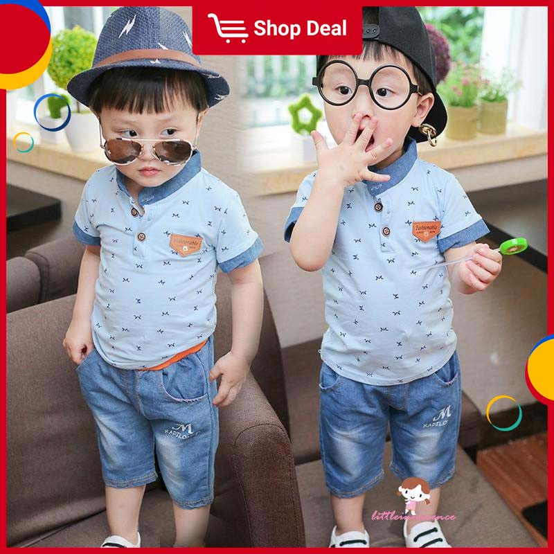 Set áo thun cổ polo ngắn tay + quần thời trang cho bé