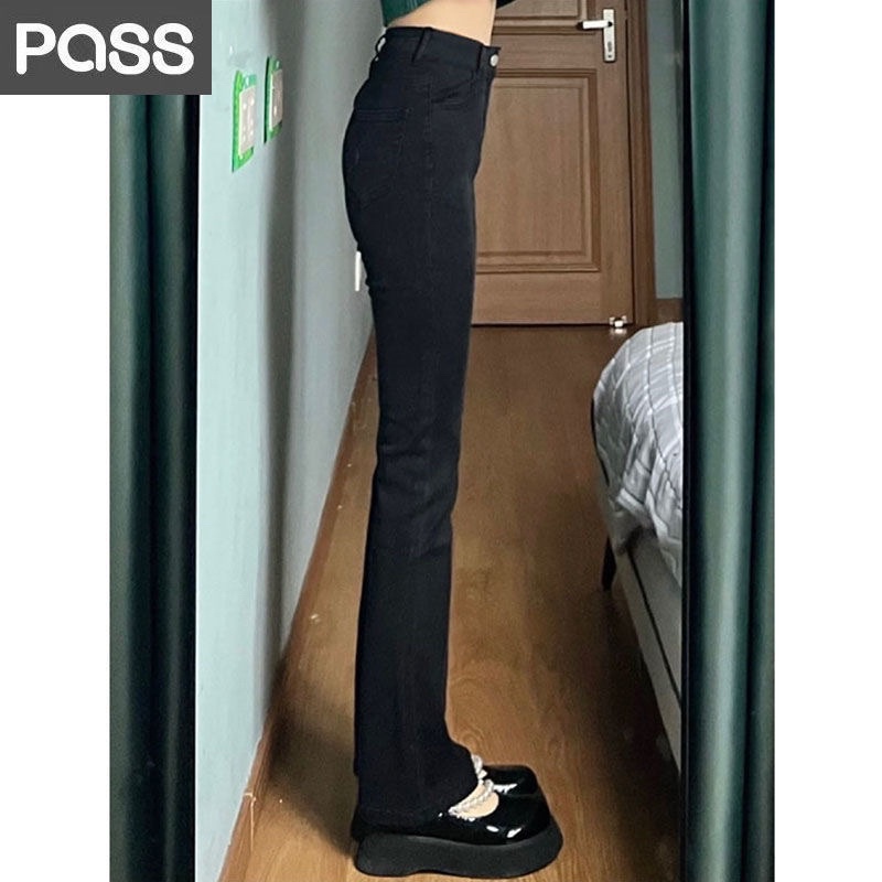 Quần jean nữ màu đen ống loe cạp lưng cao tôn dáng chất co dãn loại 1 style Hàn Quốc cá tính sành điệu