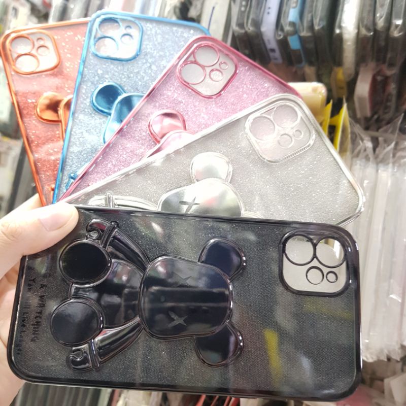 iPhone 11 Ốp lưng dẻo hình gấu nổi viền si có lớp kim tuyến cực đẹp