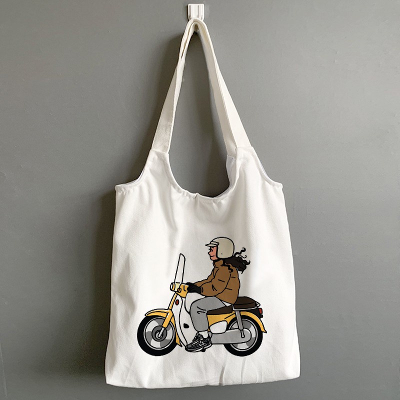 Túi Tote Orange Girl Quai Tròn Vải Canvas Có Khóa Kéo