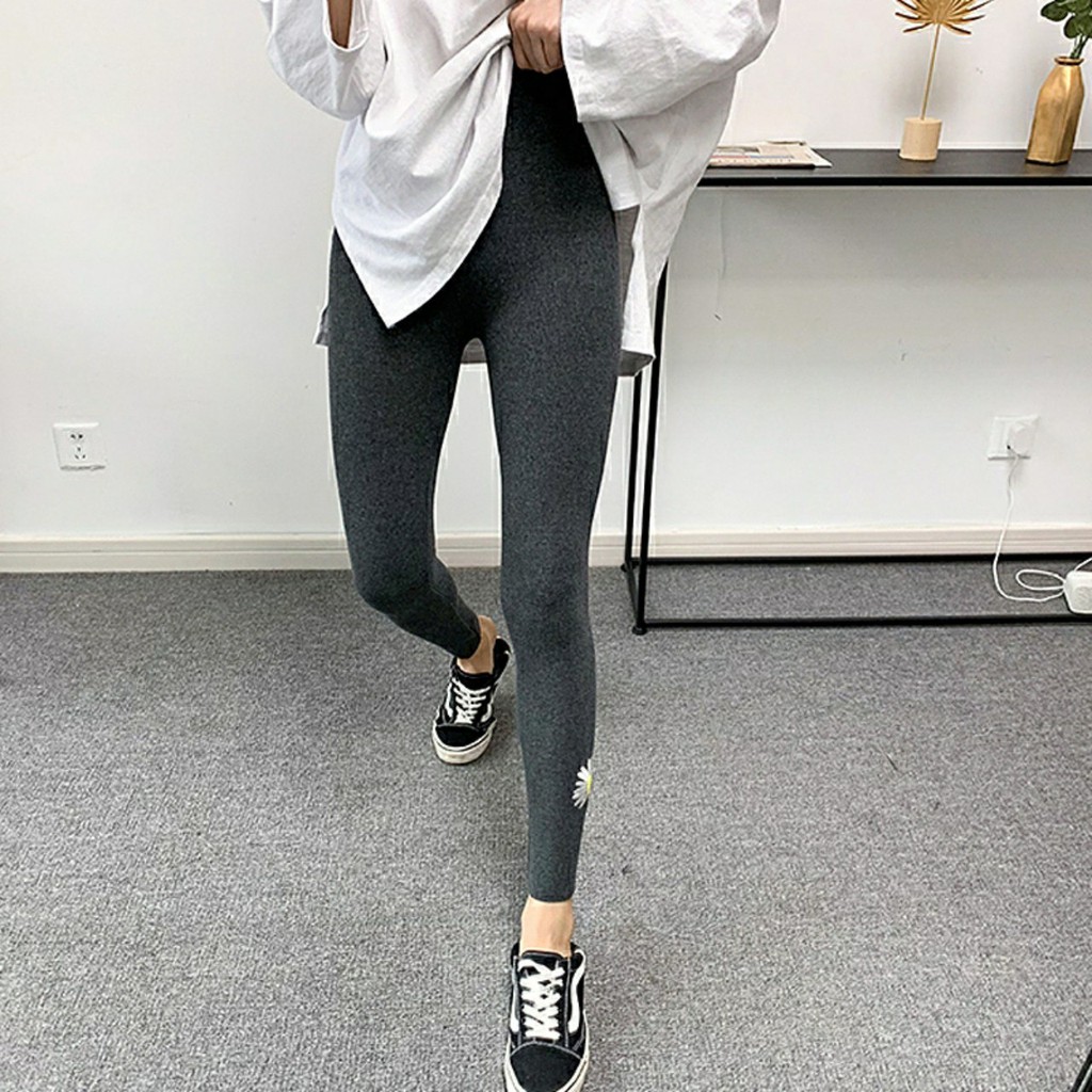 Quần Legging hoa cúc, Quần Tập Gym thêu họa tiết hoa cúc siêu xinh