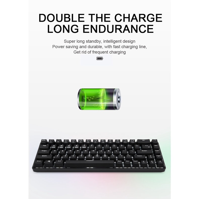 Bàn phím cơ không dây RF68 Led đơn và Rainbows - Bluetooth 5.0 | Wireless 2.4G | Dây type C