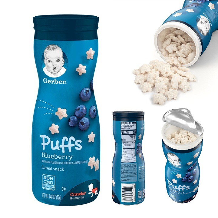 Bánh Ăn Dặm Gerber Puffs Organic 42g vị Nam Việt Quất Cam