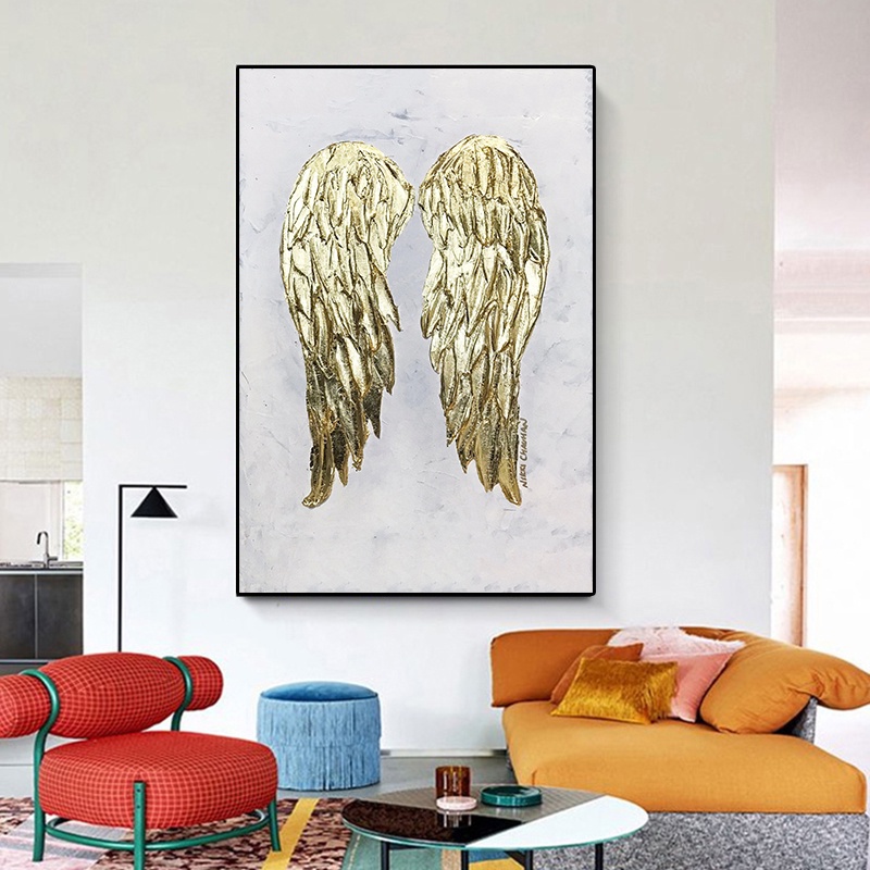 Tranh Sơn Dầu Treo Tường Trang Trí Hình Đôi Cánh Thiên Thần