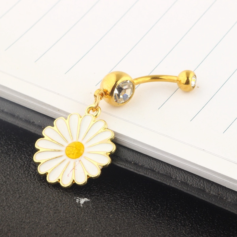 Khuyên rốn hình hoa cúc đính đá bằng thép y tế