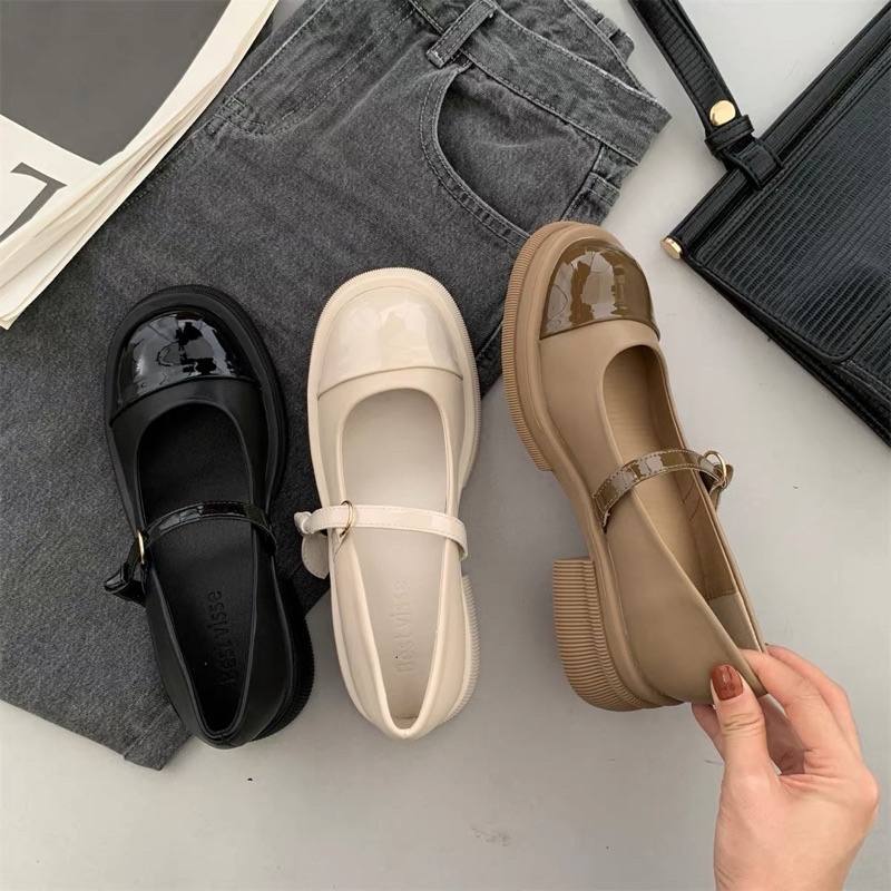 Giày búp bê quai cài KERRY mũi tròn đế thấp 3cm phong cách vintage