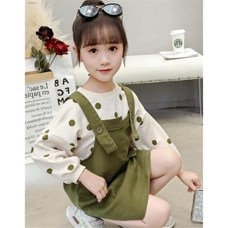 Set Áo Dài Tay + Quần Yếm Xinh Xắn Thời Trang Mùa Xuân Thu Dành Cho Bé Gái 3-7 Tuổi