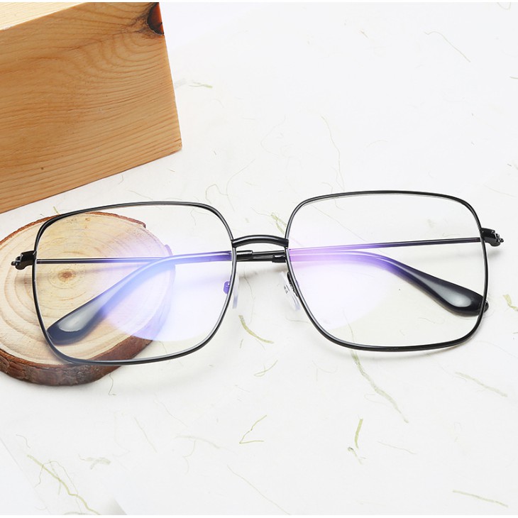 Mắt kính trong gọng vuông style HÀN tặng túi vải + khăn lau kính