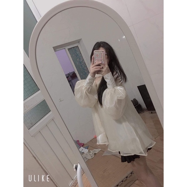 Áo sơ mi tơ óng 2 lớp cổ nơ ngọc siêu hot có ảnh thật | BigBuy360 - bigbuy360.vn