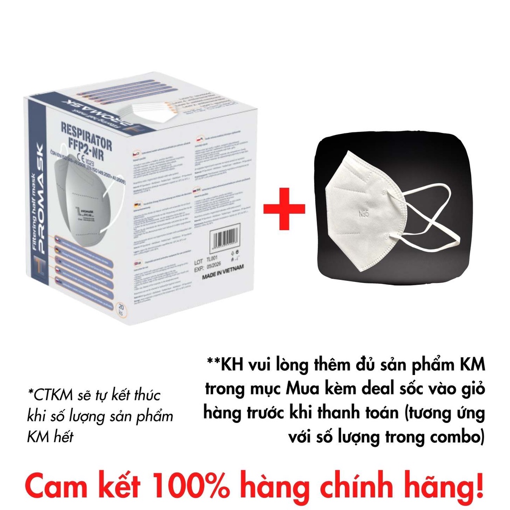 Hộp 20 khẩu trang N95 5 lớp FFP2 ProMask hàng chuẩn xuất Châu Âu ngăn vi khuẩn, 99% bụi mịn PM2.5 | BigBuy360 - bigbuy360.vn