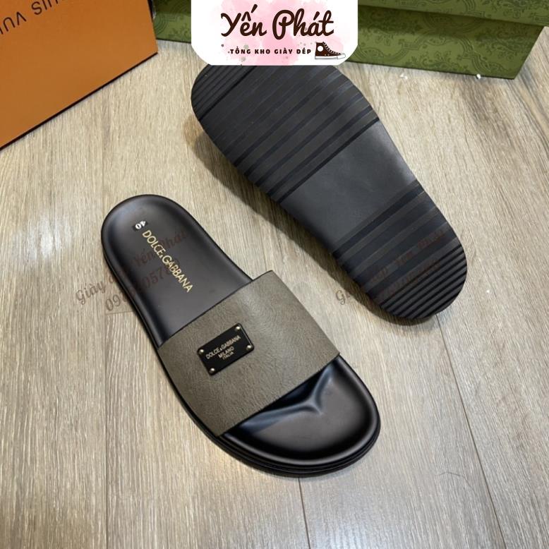 Dép Nam Dolce &amp; Gabbana Mác [Dép Quai Ngang Nam] Da Màu Đen Gầm Đế Cao Su Có Bảo Hành.