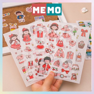 Sticker cute MEMO, hình dán chàng trai cô gái phân theo chủ đề màu khác nhau trang trí sổ Bullet Journal