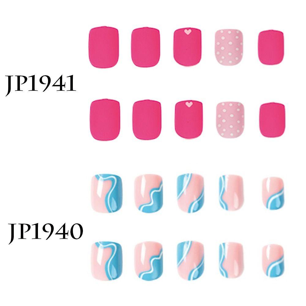 XIANTIN Set 24 Móng Tay Giả Màu Trắng / Xanh Dương / Hồng / Trắng