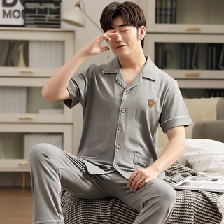 1503-Bộ Pijama cộc tay nam chất cotton 100% thoáng mát - mềm mai, tông ghi trơn màu mộc mạc giản dị, size L-3XL