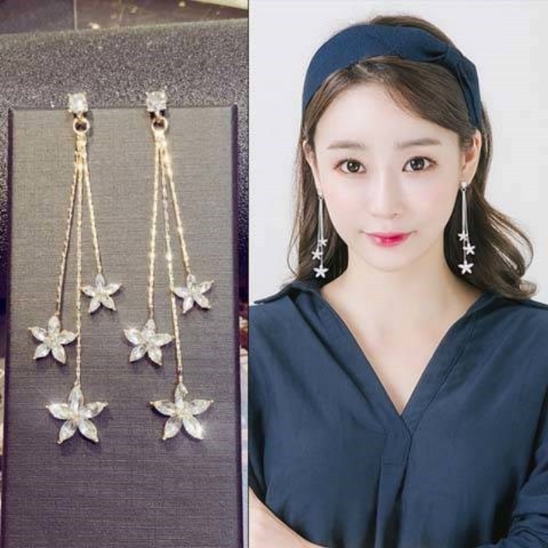 Bông Tai Dáng Dài Hình Trái Tim Đính Đá Phối Tua Rua Thời Trang Cao Cấp Cho Nữ