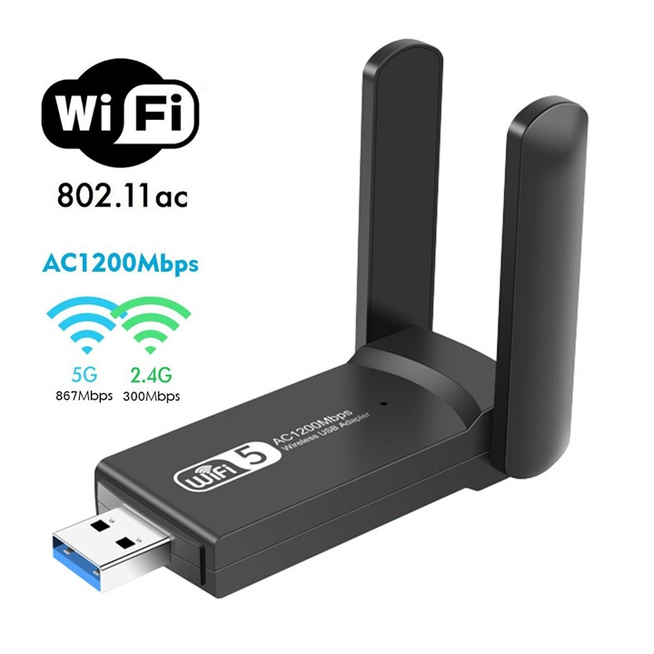 USB thu wifi 2 râu chuẩn AC 1200Mbps