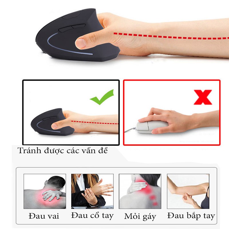 Chuột Đứng Không Dây Ergonomic Cao Cấp,chống mỏi tay ngăn ngừa hội chứng Ống Cổ Tay Cho Dân Văn Phòng.