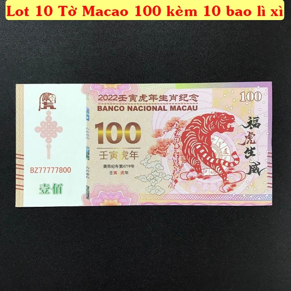 Combo 10 Tờ Tiền con Hổ 100 Macao lưu niệm, tặng bao lì xì tết Nhâm Dần