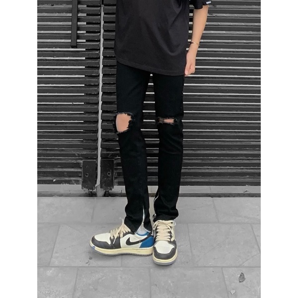 Quần Jeans Rách Gối Khoá Zip kiểu dáng nam chuẩn thời thượng sành điệu