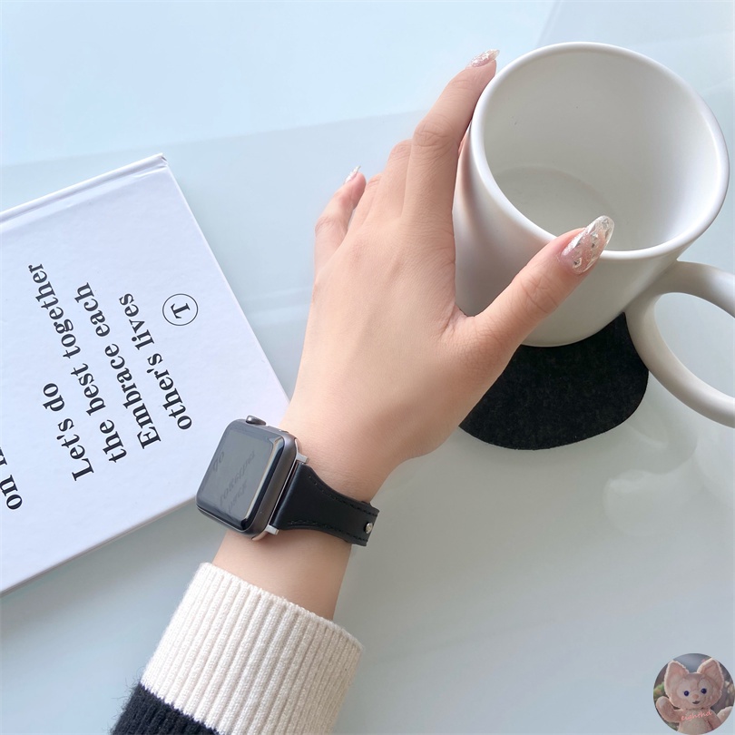 Dây đeo bằng da có khóa cho đồng hồ iWatch Series 7 6 SE 5 4 3 2 1 41mm 45mm 40mm 38mm 42mm 44mm