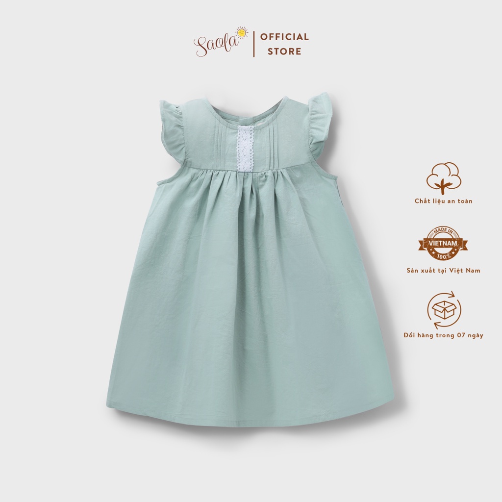 Đầm Bé Gái/ Váy Bé Gái Chất Cotton Xịn Xếp Ly Phối Ren - ANNIE DRESS - DRC013 - SAOLA KIDS CLOTHING - Xanh Mint