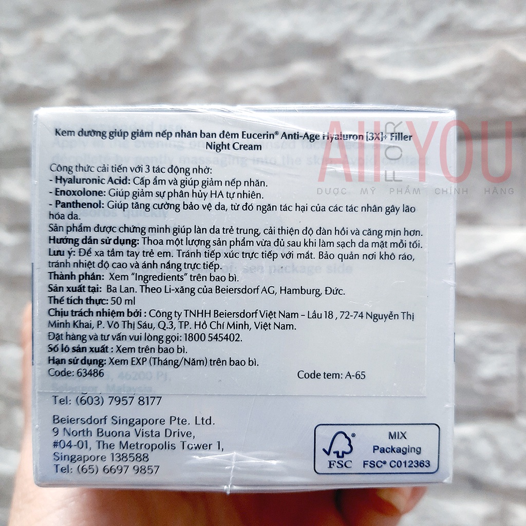 EUCERIN Anti Age Hyaluron + Filler Night Cream 50mL - Kem Ngăn Ngừa Lão Hóa Ban Đêm.